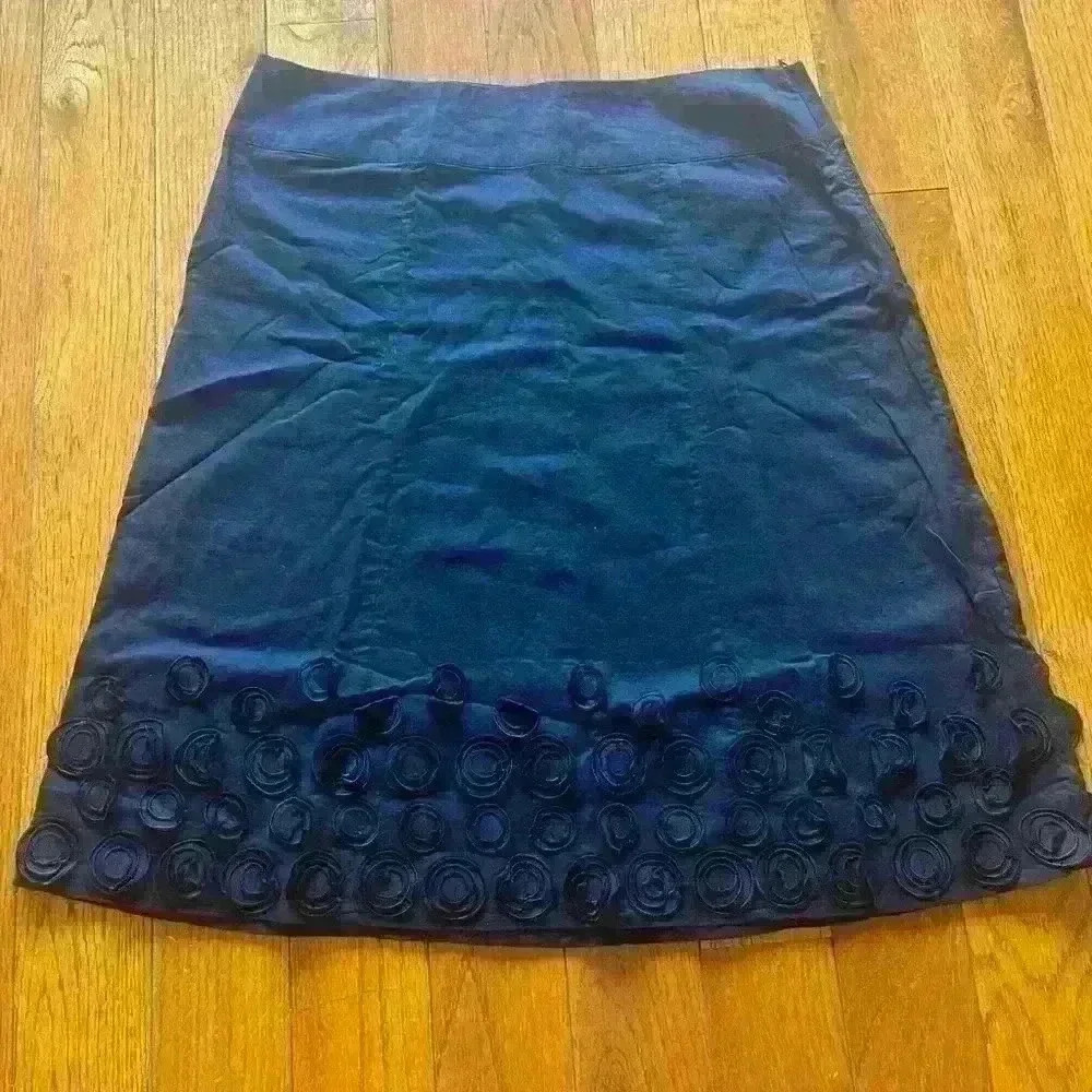 Rosette Fit & Flare Embroidered 3D Circle Midi Skirt Knee Emo Witch Boho NEW NWT